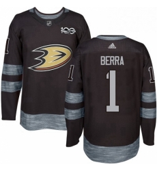 Mens Adidas Anaheim Ducks 1 Reto Berra Premier Black 1917 2017 100th Anniversary NHL Jersey 