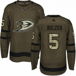 Mens Adidas Anaheim Ducks 5 Korbinian Holzer Premier Green Salute to Service NHL Jersey 