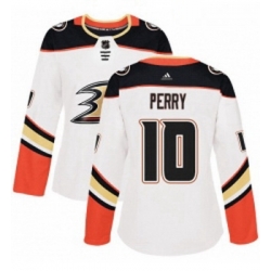 Womens Adidas Anaheim Ducks 10 Corey Perry Authentic White Away NHL Jersey 