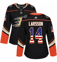 Womens Adidas Anaheim Ducks 14 Jacob Larsson Authentic Black USA Flag Fashion NHL Jersey 