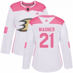 Womens Adidas Anaheim Ducks 21 Chris Wagner Authentic WhitePink Fashion NHL Jersey 