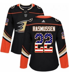 Womens Adidas Anaheim Ducks 22 Dennis Rasmussen Authentic Black USA Flag Fashion NHL Jersey 