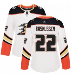 Womens Adidas Anaheim Ducks 22 Dennis Rasmussen Authentic White Away NHL Jersey 