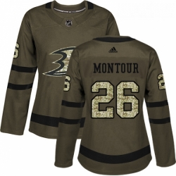 Womens Adidas Anaheim Ducks 26 Brandon Montour Authentic Green Salute to Service NHL Jersey 