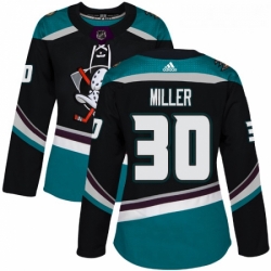 Womens Adidas Anaheim Ducks 30 Ryan Miller Authentic Black Teal Third NHL Jersey 