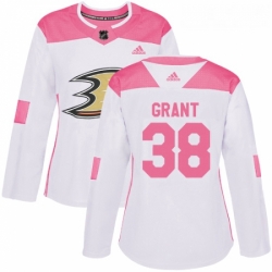 Womens Adidas Anaheim Ducks 38 Derek Grant Authentic WhitePink Fashion NHL Jersey 