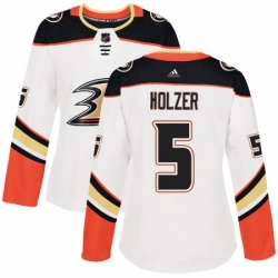 Womens Adidas Anaheim Ducks 5 Korbinian Holzer Authentic White Away NHL Jersey 