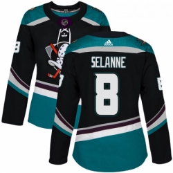 Womens Adidas Anaheim Ducks 8 Teemu Selanne Authentic Black Teal Third NHL Jersey 