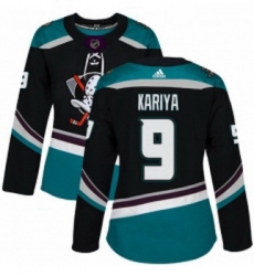 Womens Adidas Anaheim Ducks 9 Paul Kariya Authentic Black Teal Third NHL Jersey 