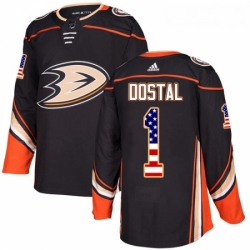 Youth Adidas Anaheim Ducks 1 Lukas Dostal Authentic Black USA Flag Fashion NHL Jersey 