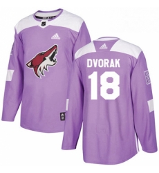 Mens Adidas Arizona Coyotes 18 Christian Dvorak Authentic Purple Fights Cancer Practice NHL Jersey 