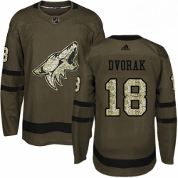 Mens Adidas Arizona Coyotes 18 Christian Dvorak Premier Green Salute to Service NHL Jersey 