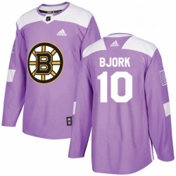 Mens Adidas Boston Bruins 10 Anders Bjork Authentic Purple Fights Cancer Practice NHL Jersey 