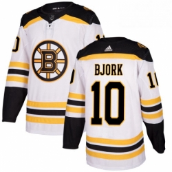 Mens Adidas Boston Bruins 10 Anders Bjork Authentic White Away NHL Jersey 