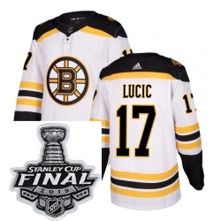 Mens Adidas Boston Bruins 17 Milan Lucic Authentic White Away NHL Jersey