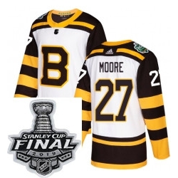 Mens Adidas Boston Bruins 27 John Moore Authentic White 2019 Winter Classic NHL Jersey