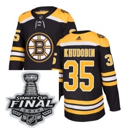 Mens Adidas Boston Bruins 35 Anton Khudobin Authentic Black Home NHL Jersey