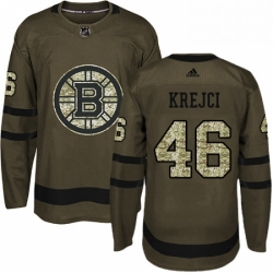 Mens Adidas Boston Bruins 46 David Krejci Authentic Green Salute to Service NHL Jersey 