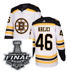 Mens Adidas Boston Bruins 46 David Krejci Authentic White Away NHL Jersey