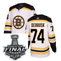 Mens Adidas Boston Bruins 74 Jake DeBrusk Authentic White Away NHL Jersey