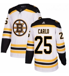 Womens Adidas Boston Bruins 25 Brandon Carlo Authentic White Away NHL Jersey 