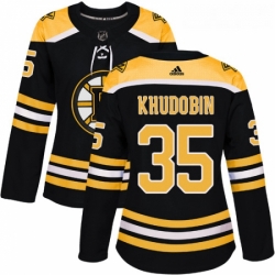 Womens Adidas Boston Bruins 35 Anton Khudobin Premier Black Home NHL Jersey 