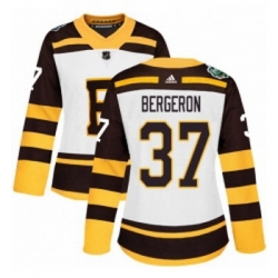 Womens Adidas Boston Bruins 37 Patrice Bergeron Authentic White 2019 Winter Classic NHL Jersey 