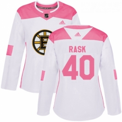 Womens Adidas Boston Bruins 40 Tuukka Rask Authentic WhitePink Fashion NHL Jersey 