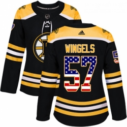 Womens Adidas Boston Bruins 57 Tommy Wingels Authentic Black USA Flag Fashion NHL Jersey 