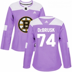 Womens Adidas Boston Bruins 74 Jake DeBrusk Authentic Purple Fights Cancer Practice NHL Jersey 