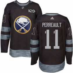 Mens Adidas Buffalo Sabres 11 Gilbert Perreault Authentic Black 1917 2017 100th Anniversary NHL Jersey 