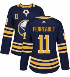 Womens Adidas Buffalo Sabres 11 Gilbert Perreault Authentic Navy Blue Home NHL Jersey 