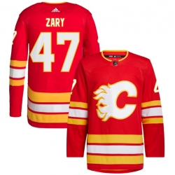 Men Calgary Flames 47 Connor Zary Red Stitched Jersey