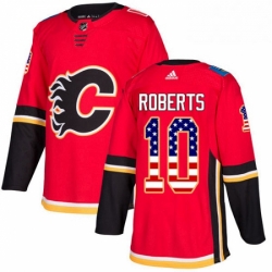 Mens Adidas Calgary Flames 10 Gary Roberts Authentic Red USA Flag Fashion NHL Jersey 