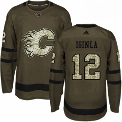 Mens Adidas Calgary Flames 12 Jarome Iginla Authentic Green Salute to Service NHL Jersey 