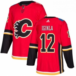 Mens Adidas Calgary Flames 12 Jarome Iginla Authentic Red Home NHL Jersey 