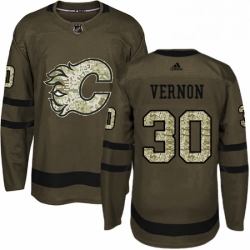 Mens Adidas Calgary Flames 30 Mike Vernon Premier Green Salute to Service NHL Jersey 