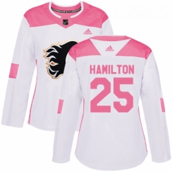 Womens Adidas Calgary Flames 25 Freddie Hamilton Authentic WhitePink Fashion NHL Jersey 