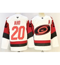 Men Carolina Hurricanes 20 Sebastian Aho White 2024 25 With A Patch Home Stitched Hockey Jersey