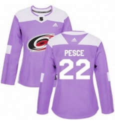 Womens Adidas Carolina Hurricanes 22 Brett Pesce Authentic Purple Fights Cancer Practice NHL Jersey 