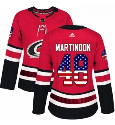 Womens Adidas Carolina Hurricanes 48 Jordan Martinook Authentic Red USA Flag Fashion NHL Jersey 