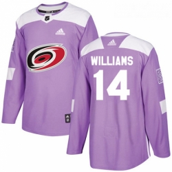 Youth Adidas Carolina Hurricanes 14 Justin Williams Authentic Purple Fights Cancer Practice NHL Jersey 