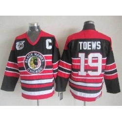 Blackhawks #19 Jonathan Toews Red Black 75TH CCM Stitched NHL Jersey