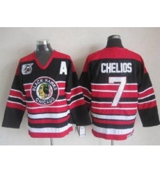 Blackhawks #7 Chris Chelios Red Black 75TH CCM Stitched NHL Jersey