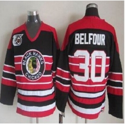 Chicago Blackhawks #30 ED Belfour Red Black 75TH CCM Stitched NHL Jersey