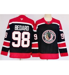 Men Chicago Blackhawks 98 Connor Bedard Black 2024 25 Stitched Hockey Jersey