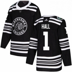 Mens Adidas Chicago Blackhawks 1 Glenn Hall Authentic Black 2019 Winter Classic NHL Jersey 