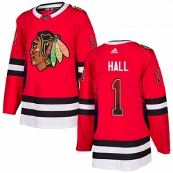 Mens Adidas Chicago Blackhawks 1 Glenn Hall Authentic Red Drift Fashion NHL Jersey 