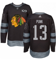 Mens Adidas Chicago Blackhawks 13 CM Punk Authentic Black 1917 2017 100th Anniversary NHL Jersey 