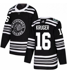 Mens Adidas Chicago Blackhawks 16 Marcus Kruger Authentic Black 2019 Winter Classic NHL Jerse